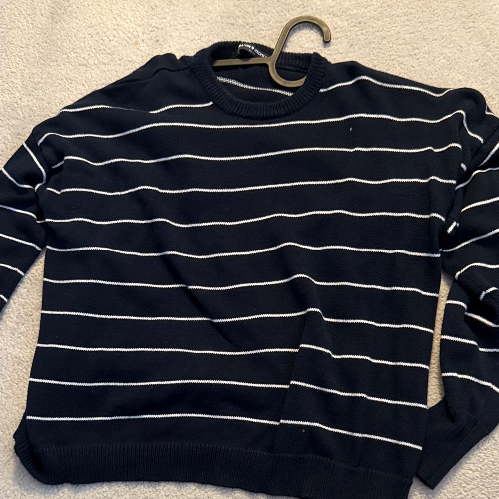 Brandy Melville Navy and White Striped Sweater